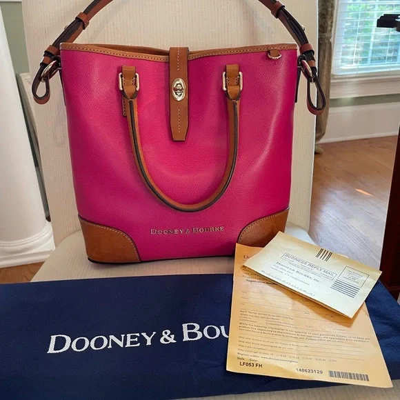 Dooney & Bourke Hot Pink Pebbled Leather Satchel with Tan Trim - Picture 4 of 9